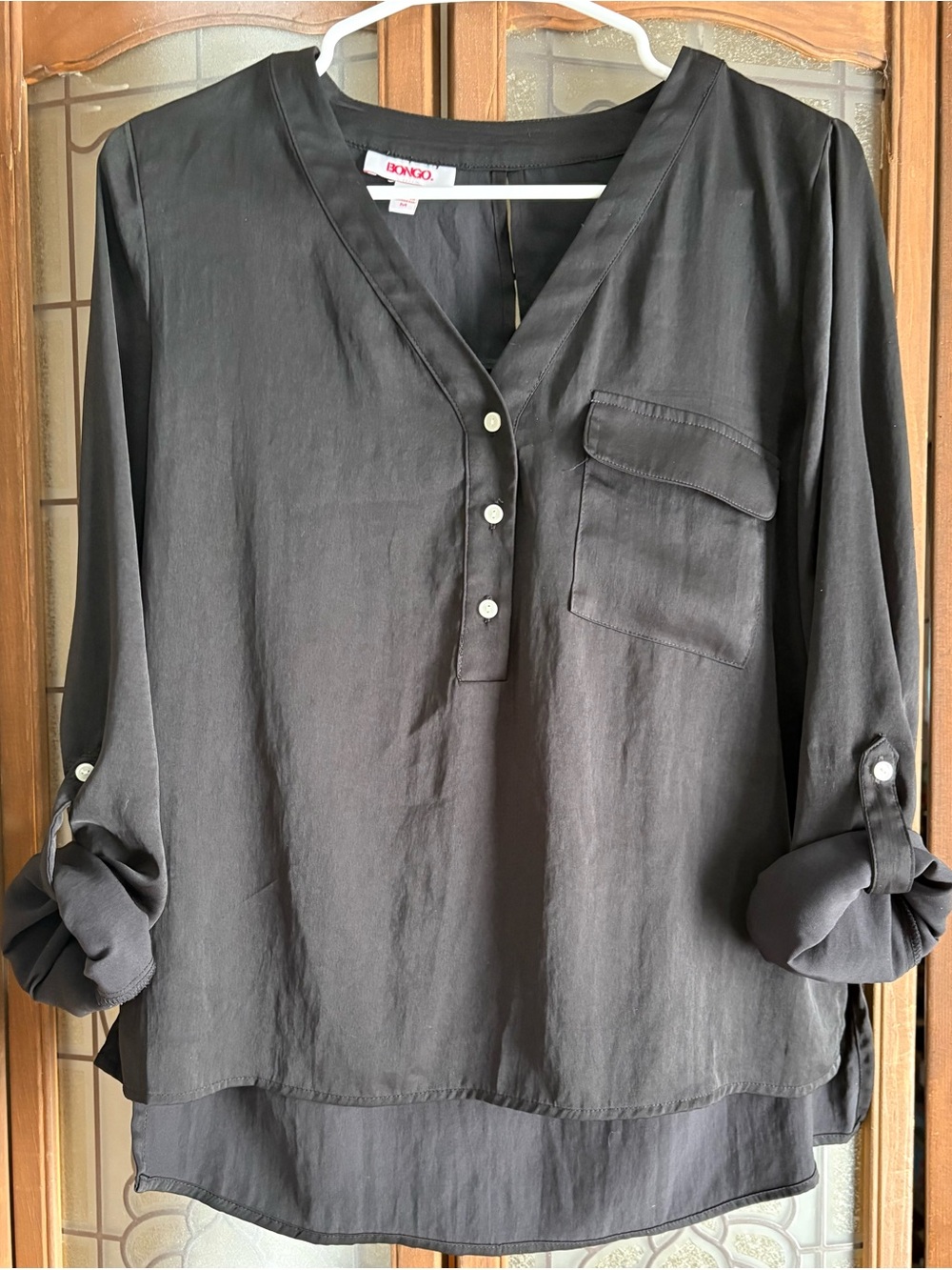 BONGO Black V-Neck Button-Front Tunic Top